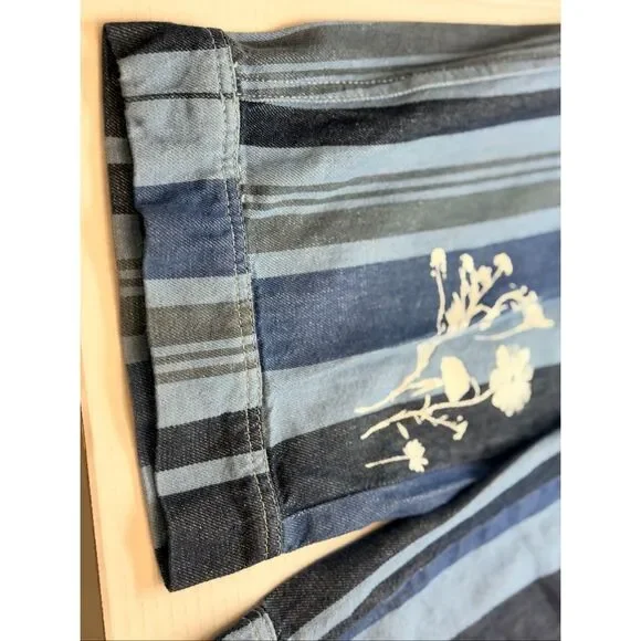 We the Free Free People Women's XS Black Blue Striped Cropped Floral Jeans - Picture 2 of 9